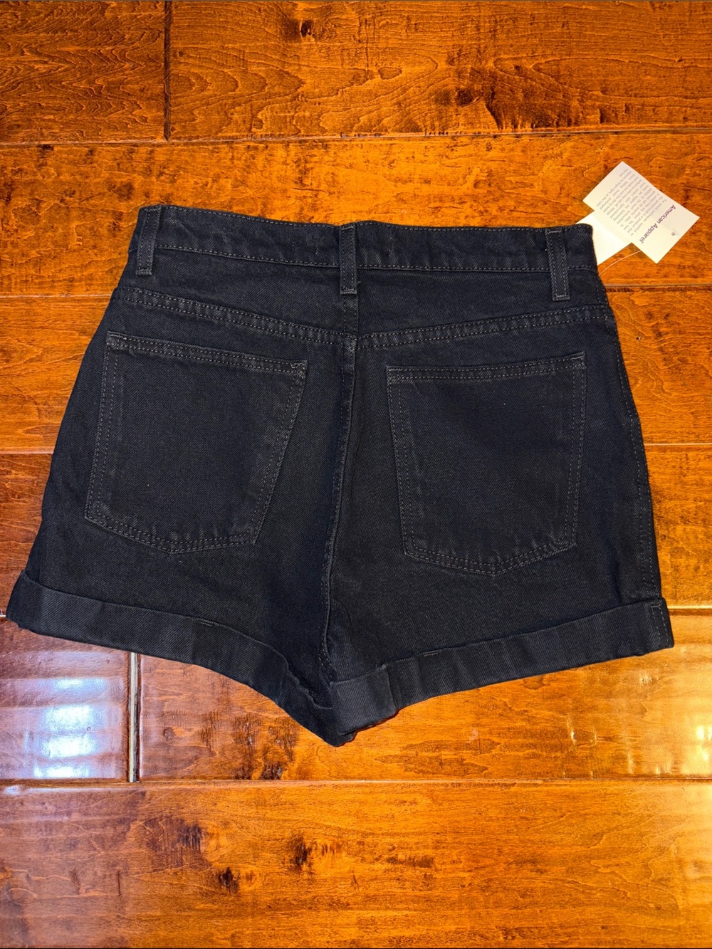 American Apparel Black High-Rise Cuffed Denim Shorts